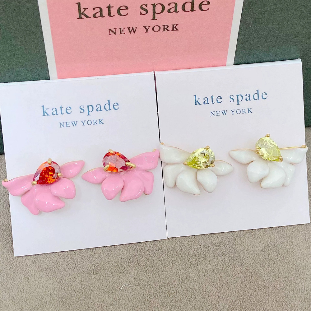 kate spade Pink White Enamel Half Flower Earrings